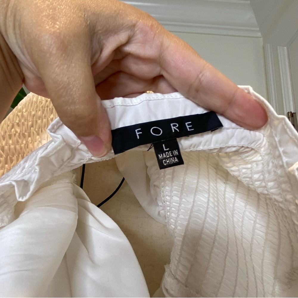 FORE Shirred Wrap-Effect Cotton Mini White Dress - Picture 10 of 12